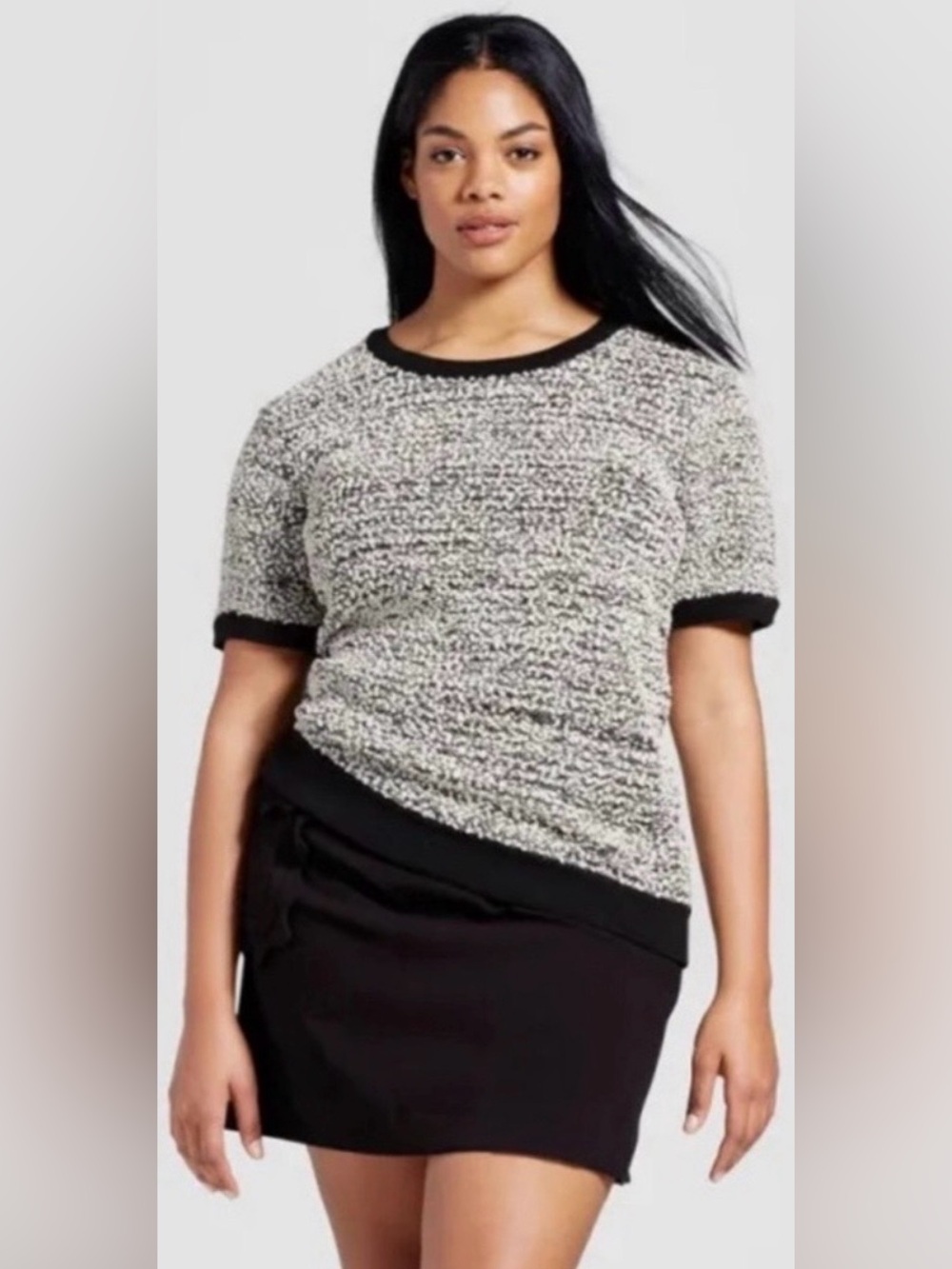 Victoria Beckham for Target Bouclé Knit Short Sleeve Sweater Top Black White Med